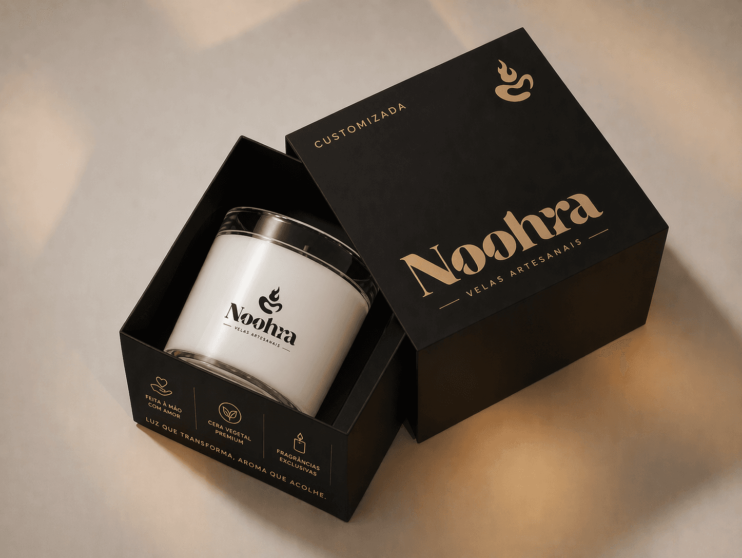 Vela Noohra personalizada em caixa de gama alta
